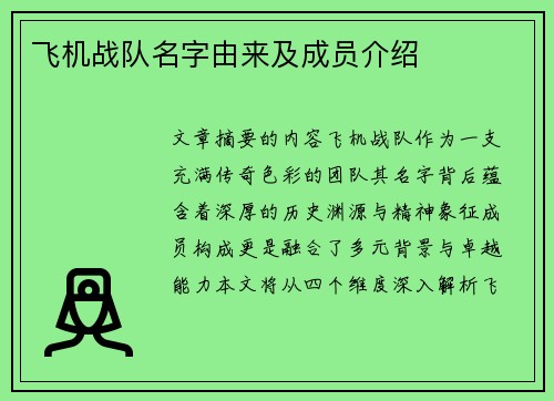 飞机战队名字由来及成员介绍